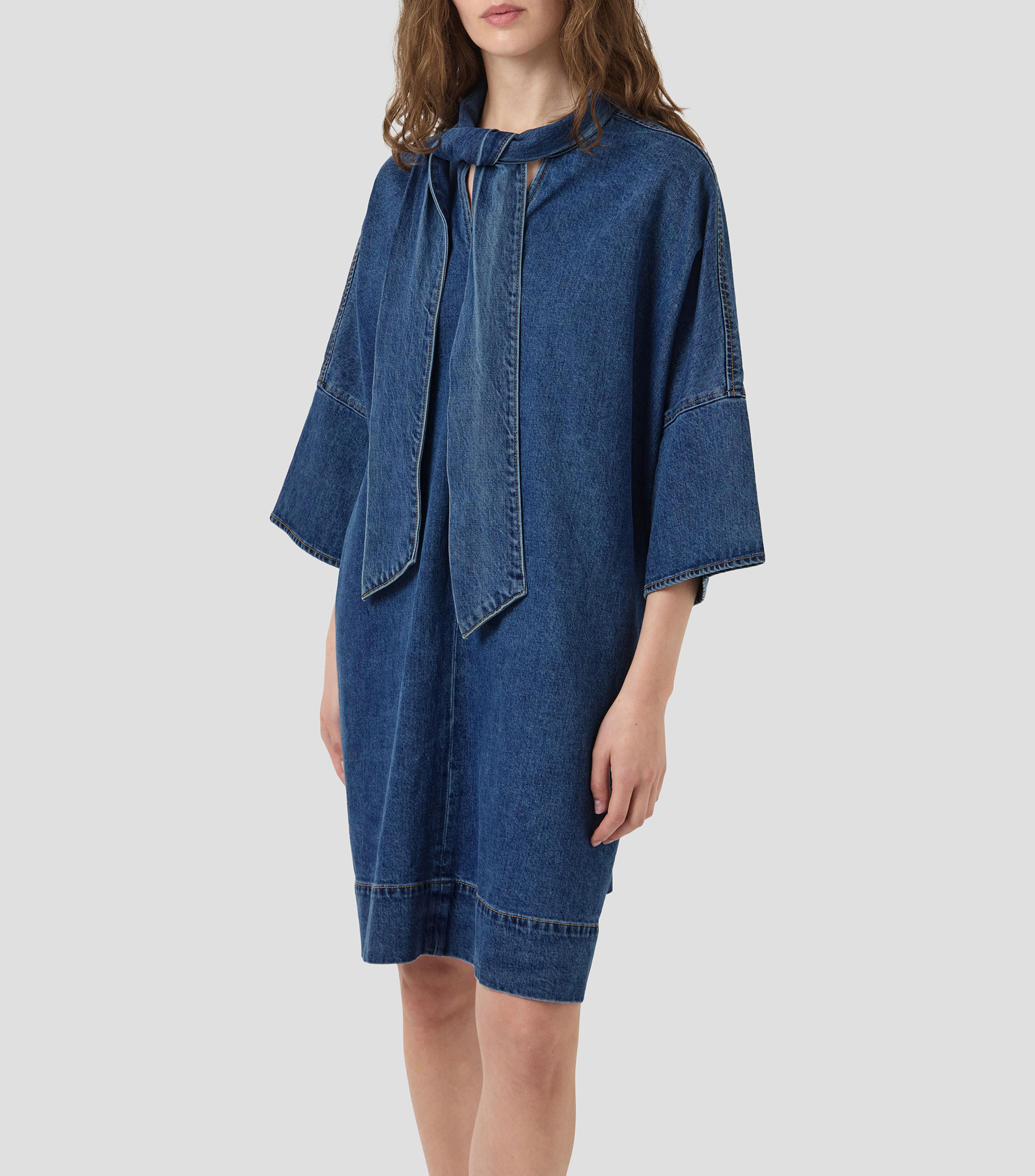 Vestido de mezclilla corto manga 3/4 liso Mujer